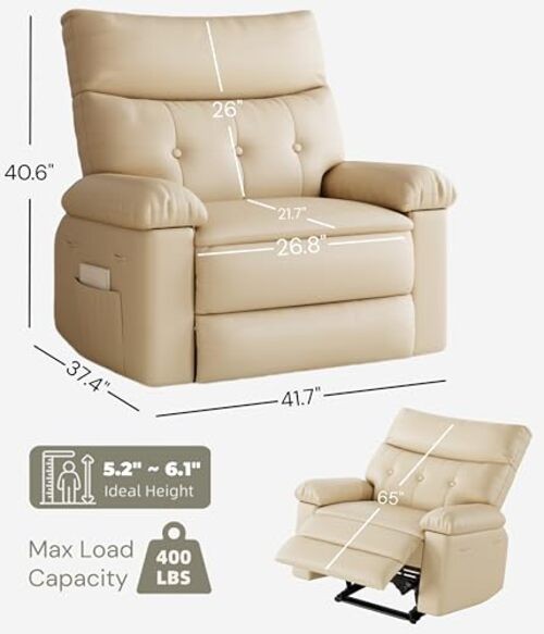Leather Recliner Chair, Extra Wide Manual Recliner for Adults, Oversized Cream gallery