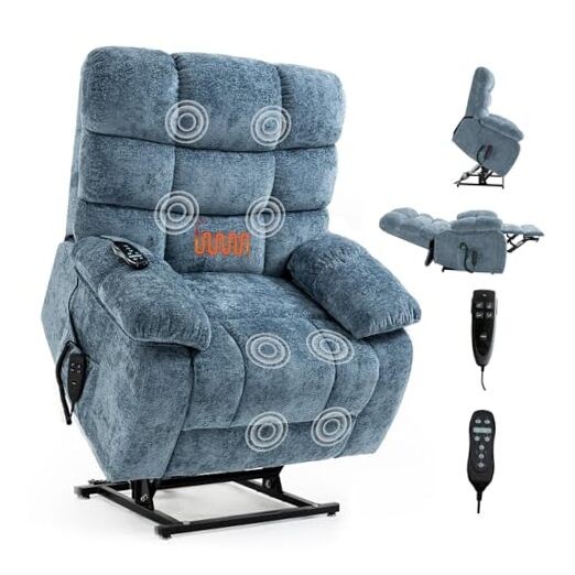 Oversized Power Lift Recliner Chair for Elderly, Dual Motor Lay Flat Blue