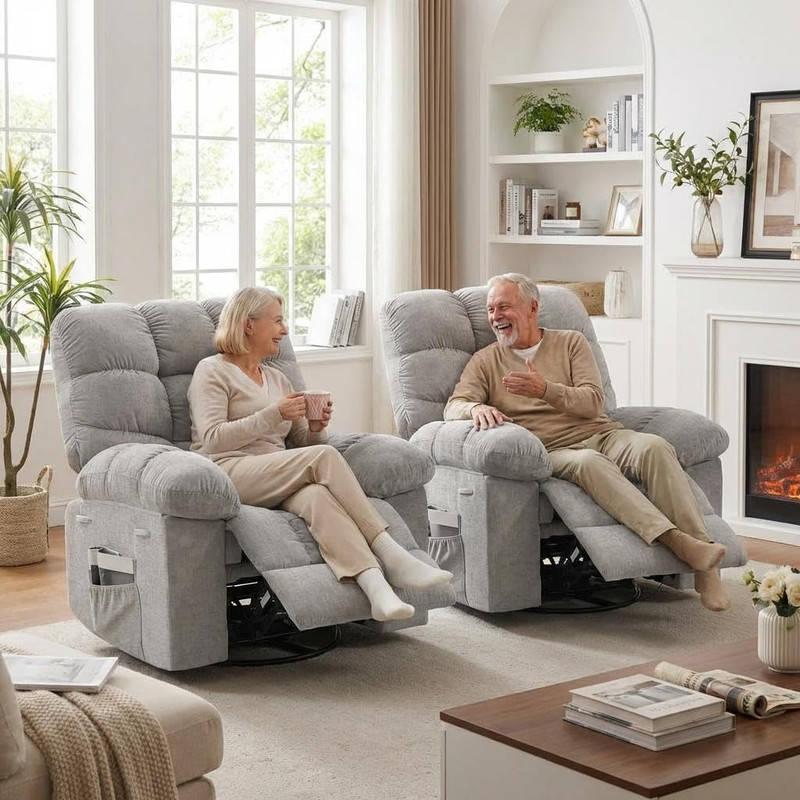 Gray Rocker Recliner Chair with Massage, Heat & 360° Swivel for Comfort gallery