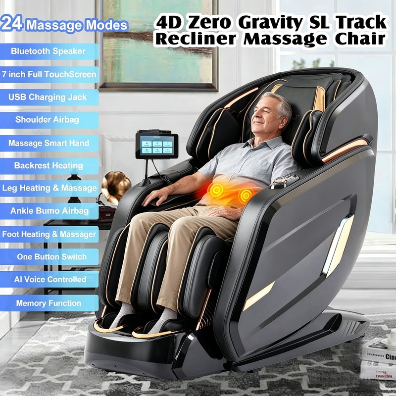 AI Voice 4D Full Body Zero Gravity Massage Chair Recliner Airbag SL Track,24Mode