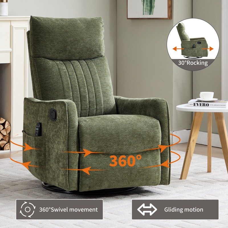 Green Massage Recliner Chair with Heat, Rocker & Swivel gallery
