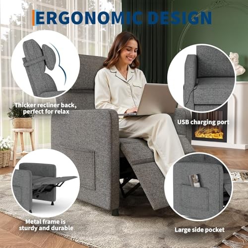 Electric Recliner Chair Adjustable Power Recliner for Living Room Bedroom Grey gallery