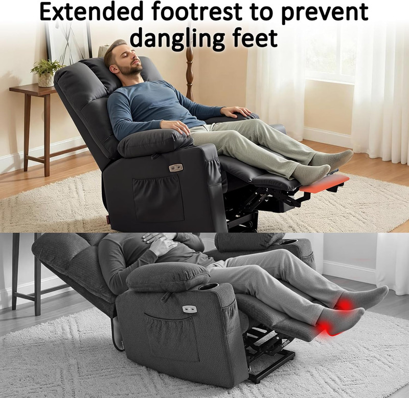 Large Dual Motor Power Lift Recliner Chair for Elderly, Massage and Heat, Lay Fl gallery