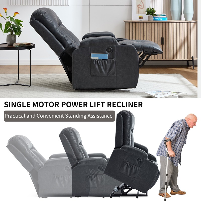 Power Lift Recliner Chair w/ Massage & Heat, 350 LBS Capacity, Gray gallery