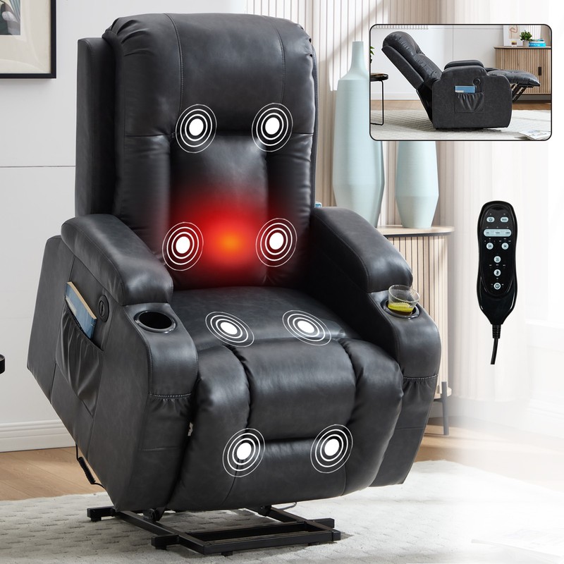 Power Lift Recliner Chair w/ Massage & Heat, 350 LBS Capacity, Gray