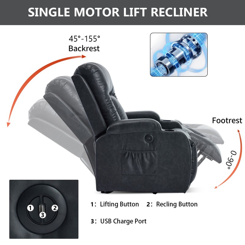 Power Lift Recliner Chair w/ Massage & Heat, 350 LBS Capacity, Gray gallery