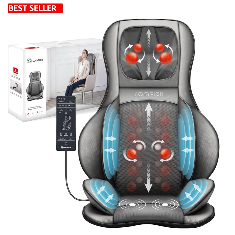 Adjustable Compression Shiatsu Neck Massager Chair Pad – Spa Experience at Home