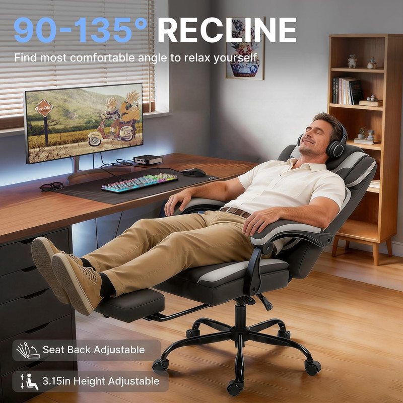 Massage Reclining Office Chair with Heat, 8 Vibration Points & Lumbar Heating, 5 gallery