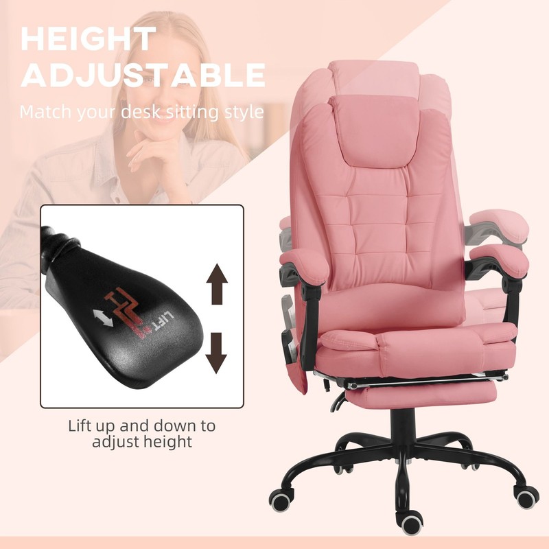Executive High Back Office Chair with Massage Function Reclining Pink Adjustable gallery
