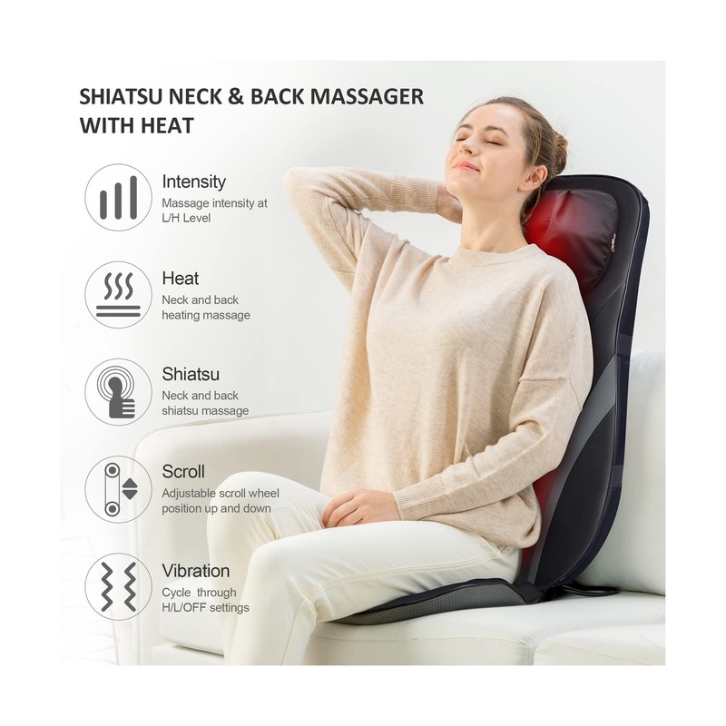 Snailax Shiatsu Back Massager with Heat -Deep Kneading Massage Chai... Fast Ship gallery
