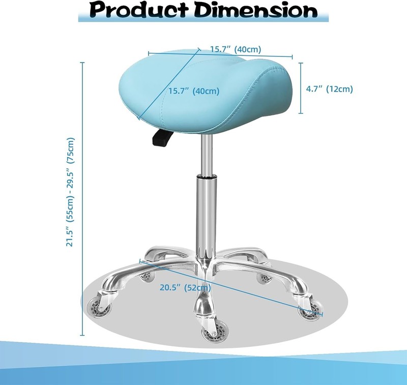 Saddle Stool Rolling Ergonomic Swivel Chair for Without Backrest, Cyan gallery
