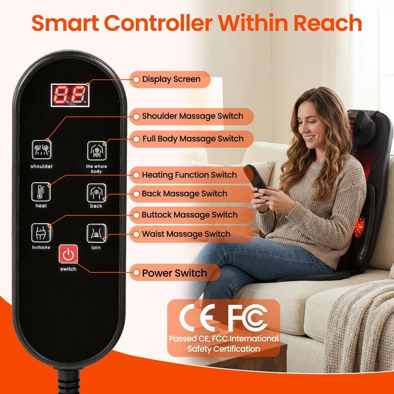 Massage Cushion for Chair Electric Adjustable Heat Intensity Remote Control gallery