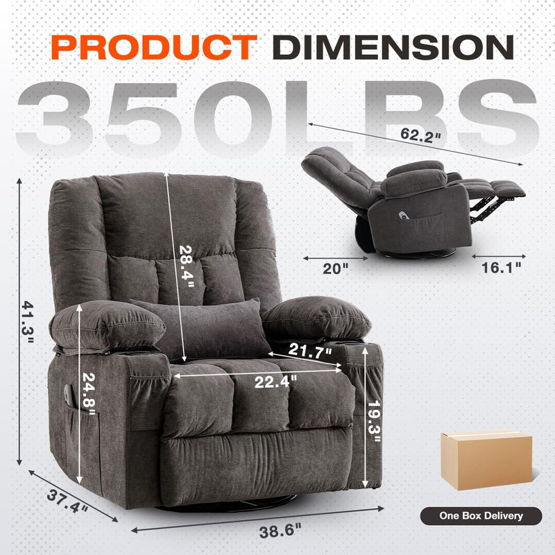 8-Points Massage Recliner Chair with Heated Rocking Function for Adults,Oversize gallery