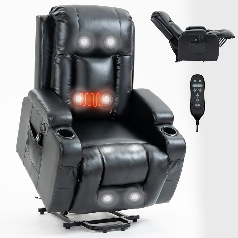 Power Lift Recliner Chair with Massage & Heat for Elderly, 350 Lbs, Black