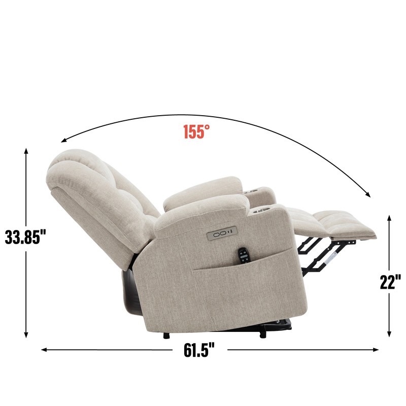 Power Lift Recliner with Massage & Heat for Elderly, USB-C, Cup Holders