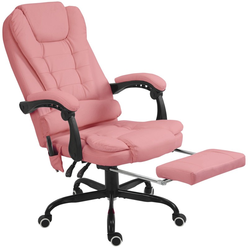 Executive High Back Office Chair with Massage Function Reclining Pink Adjustable