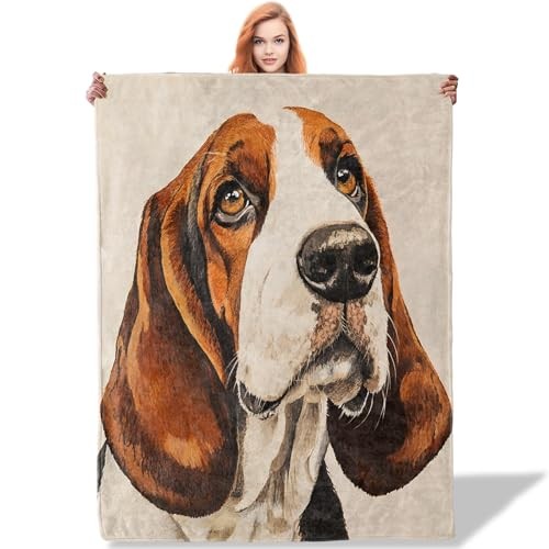 Throw Blanket for Women Girls Boys, Soft Flannel 50″x60″ Basset Hound Dog