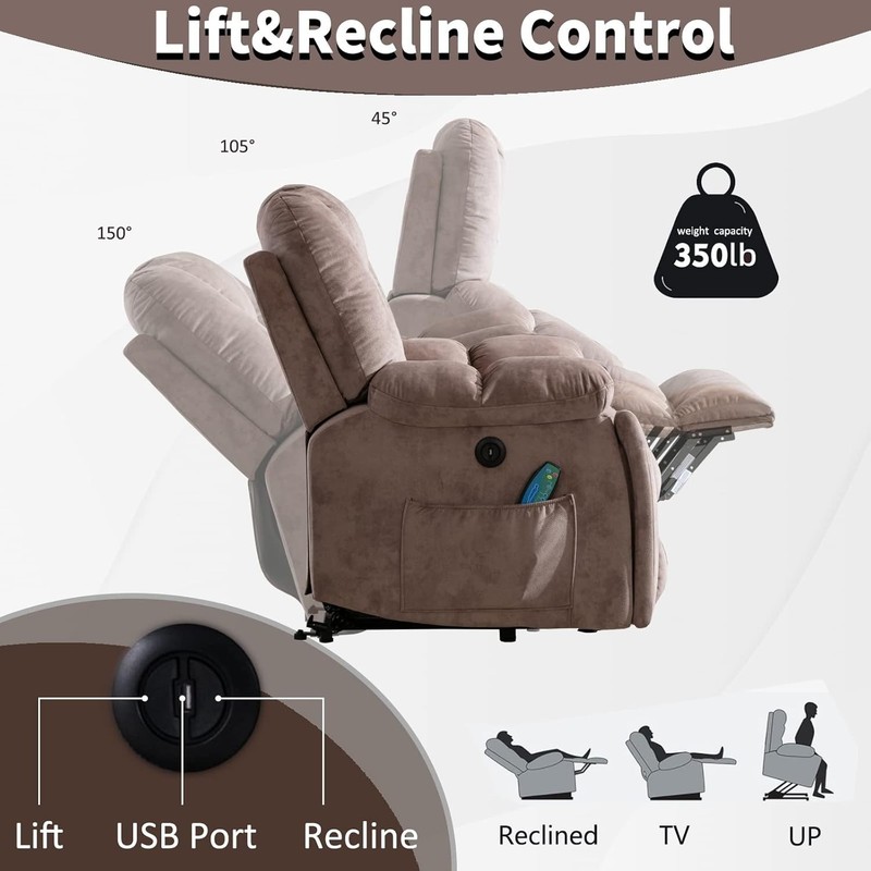 CANMOV Power Lift Recliner Chair w/Massage & Heat - 350lb Capacity Brown gallery