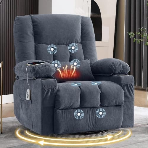 Massage Swivel Recliner Chair Oversized Rocker Recliner Single Sofa Side Pocket