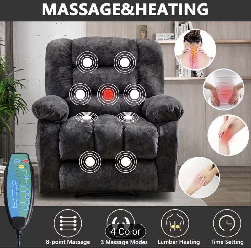 8-Point Vibrating Massage Recliner Chair w/ Lumbar Heat Remote Timer, Gray gallery