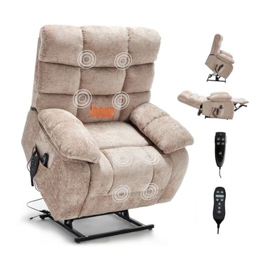 Oversized Power Lift Recliner Chair for Elderly, Dual Motor Lay Flat Beige