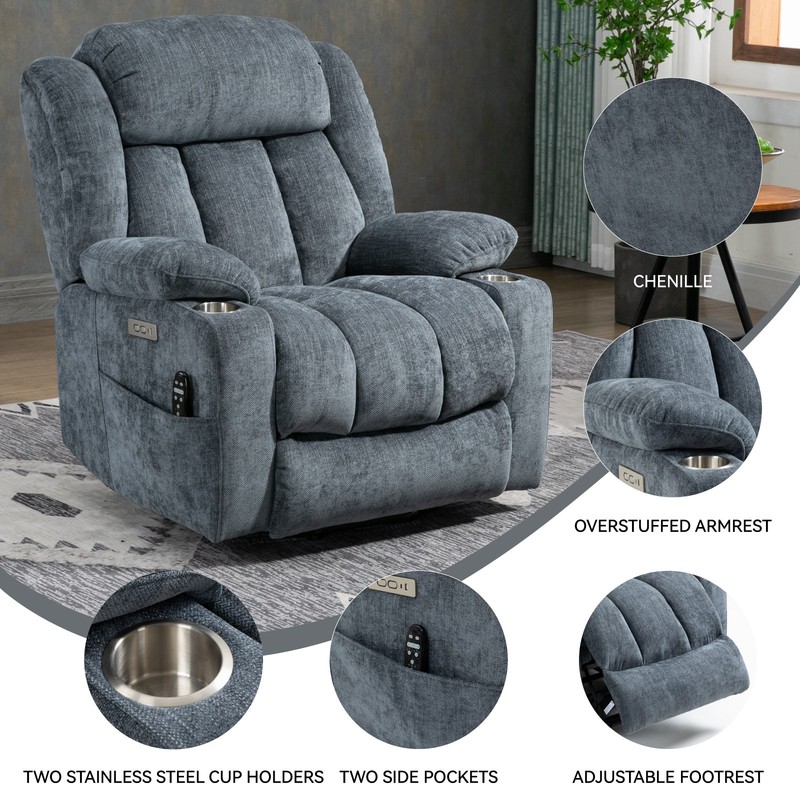 Power Lift Recliner Chair 350 lbs, 8-Point Massage, Lumbar Heat, USB Ports, Blue gallery