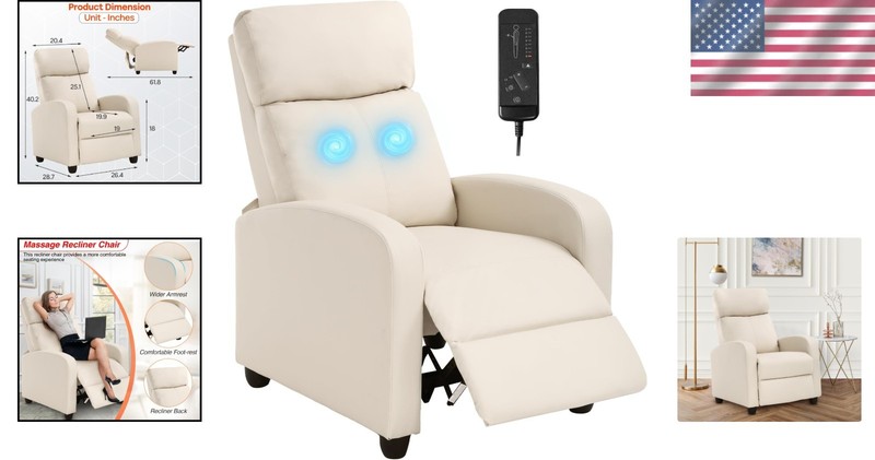 Beige Leather Massage Recliner Chair with Lumbar Support for Ultimate Relaxation gallery