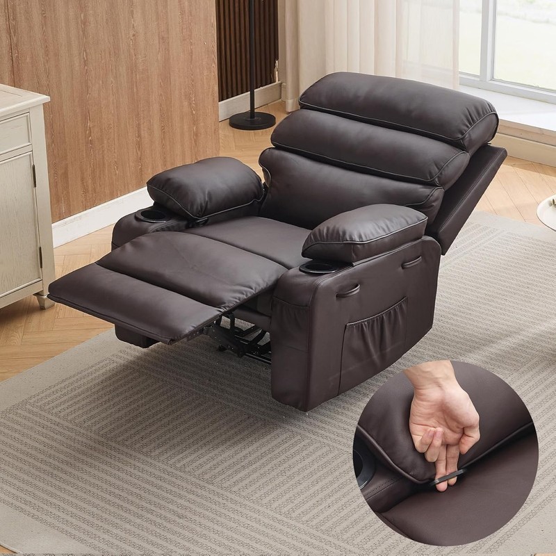PU Leather Manual Recliner Chair w Massage&Heating, Extra Wide Design for Adults