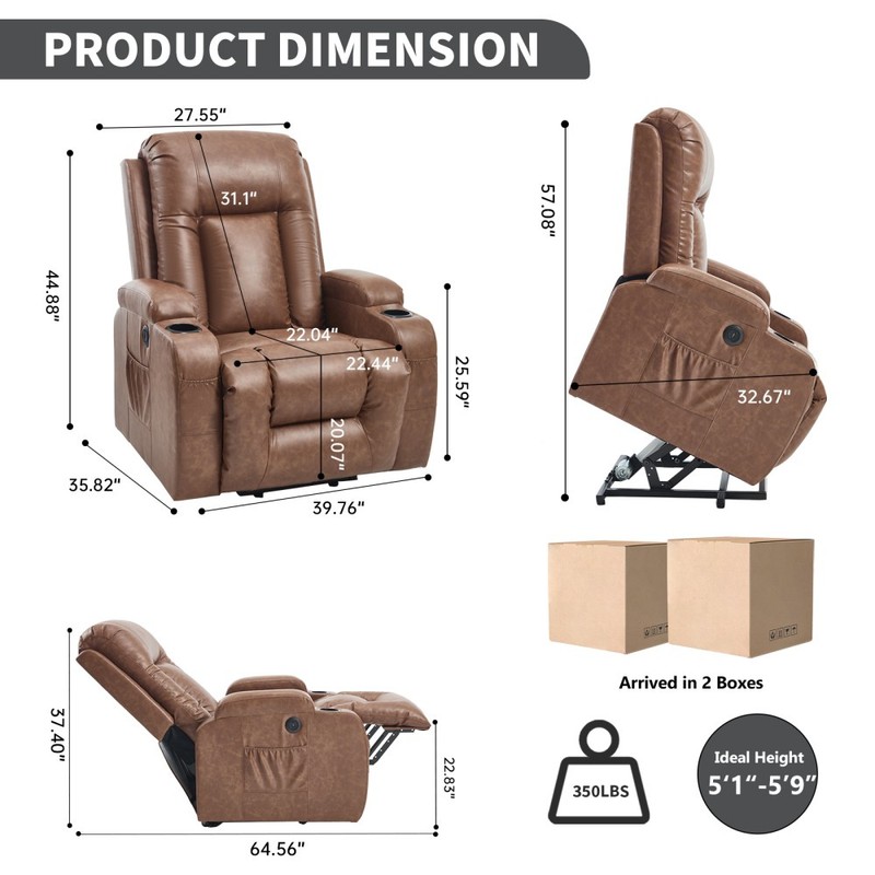 Power Lift Recliner Chair 350LBS - 8-Point Massage & Lumbar Heat,USB,for Elderly gallery