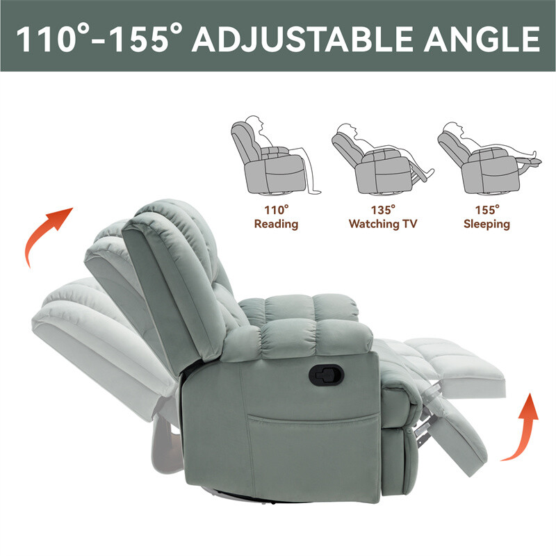 Manual Recliner Chair with Rocker and Swivel in Fabric for Living Room gallery