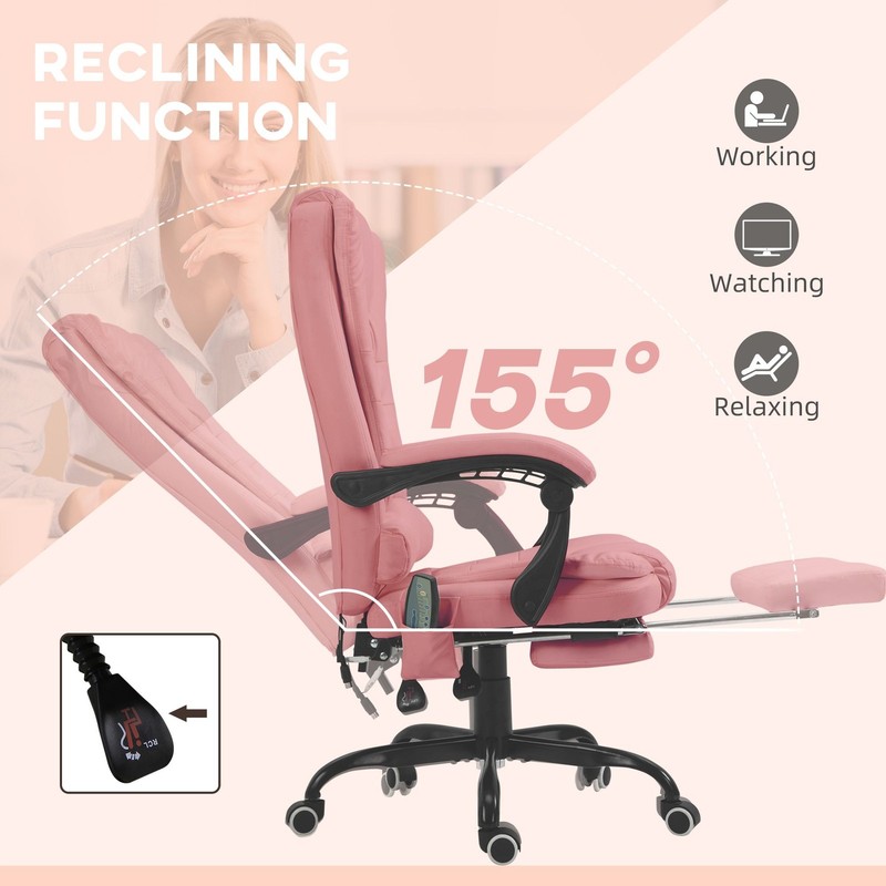 Executive High Back Office Chair with Massage Function Reclining Pink Adjustable gallery