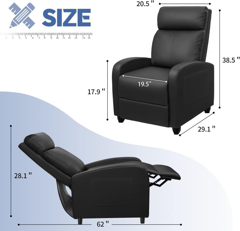 Furniwell Massage Recliner Chair for Living 29.2D x 19.9W x 38.7H in, Black gallery