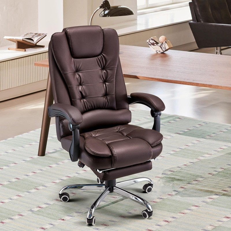 Executive Massage Office Chair with Heat, Reclining Footrest, Brown Leather gallery
