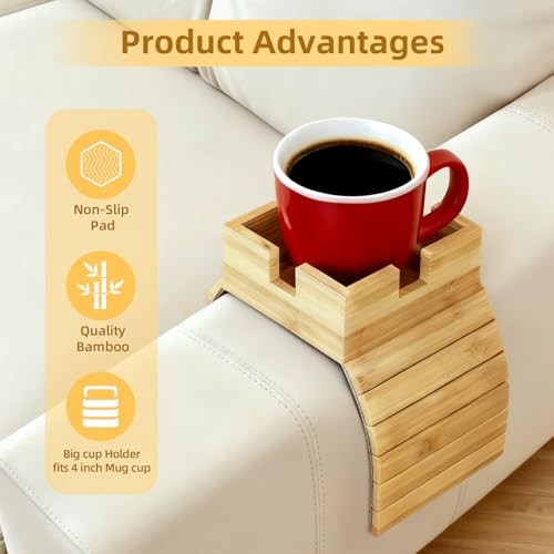 Bamboo Couch Cup Holder & Armrest Tray - Extend Your Comfort with a Large gallery