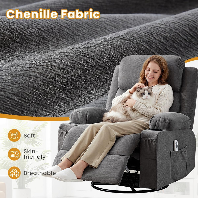 BOSMILLER Swivel Rocker Recliner Chair with Vibration Massage and Lumbar Heating gallery