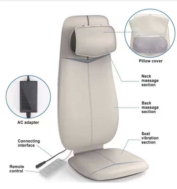 Massage Chair Pad with Remote Neck and Back Cushion S-Shaped 5-Speed in White gallery