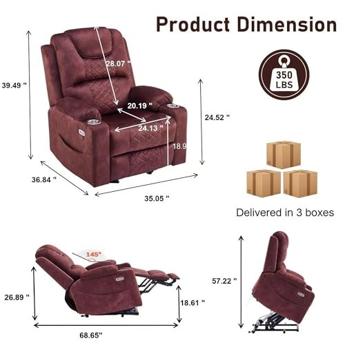 Electric Power Lift Recliner Chair big and tall for Elderly, Oversized Wine Red gallery
