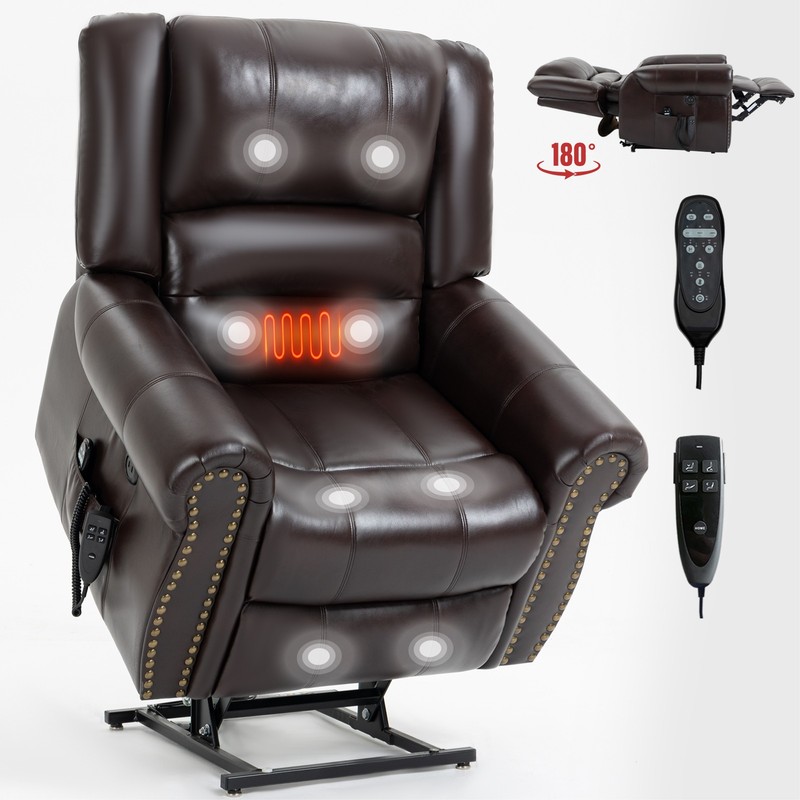 Power Lift Recliner Chair Heat Massage Dual Motor 350 LBS Faux Leather