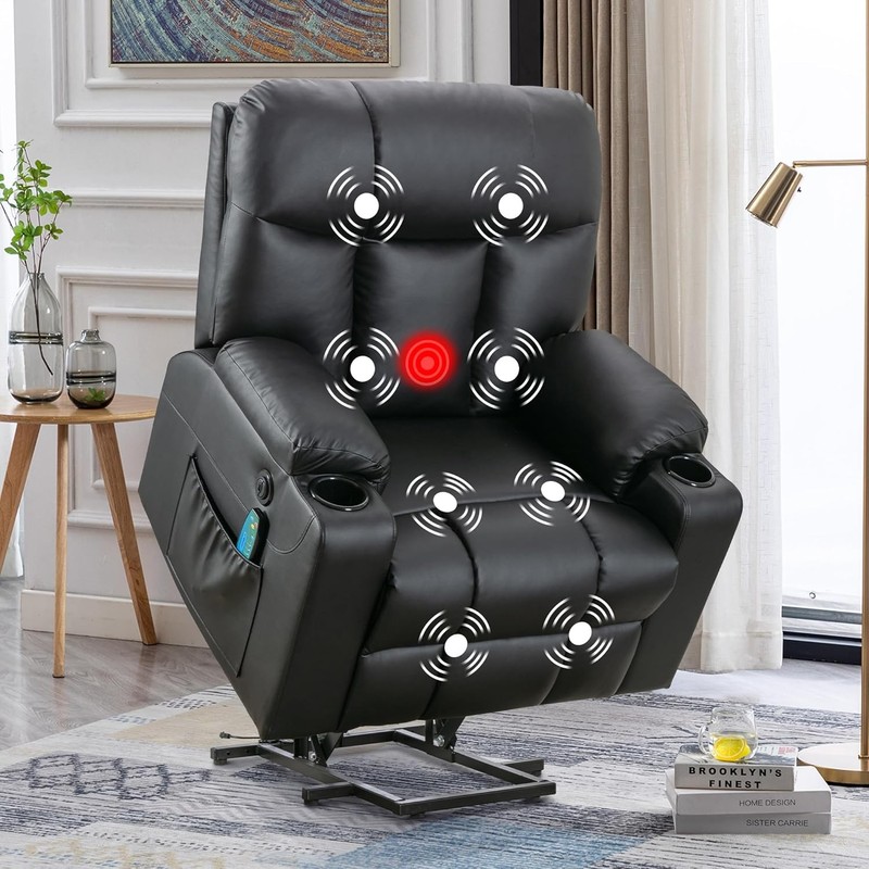 Extra Wide Lift Chair with Heat and Massage Faux Leather Power Lift Recliner gallery