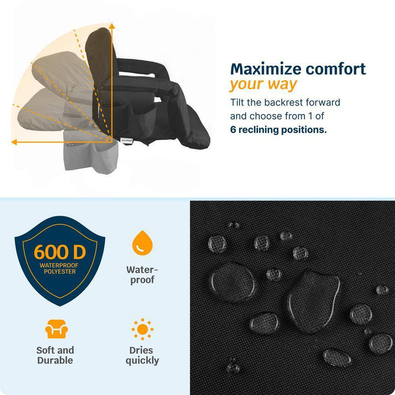 Premium Heated Massage Reclining Stadium Seat 24 In. Wide Bleacher Chair W/ Back gallery