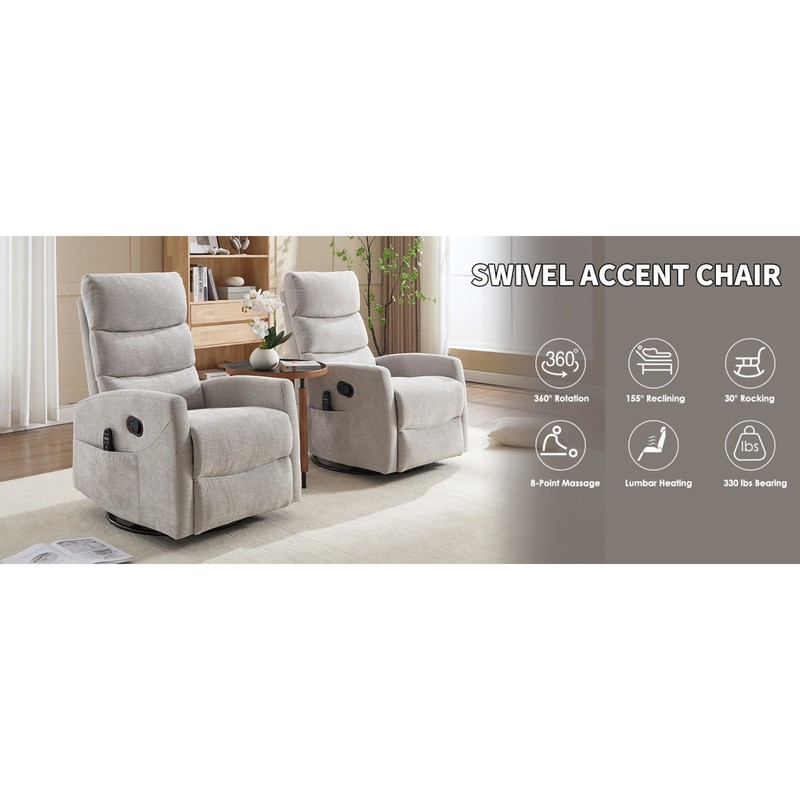Heat Massage Manual Recliner Chair with Rocker and Swivel gallery