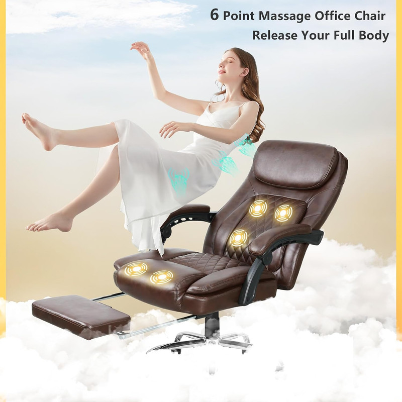 6 Point Vibrating Massage Office Chair with Adjustable Height | PU Leather, Heat gallery
