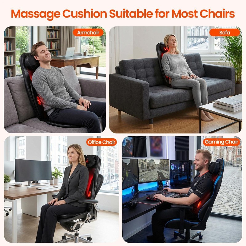 Massage Cushion for Chair Electric Adjustable Heat Intensity Remote Control gallery