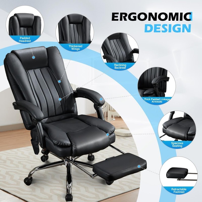 Massage Office Chair with Foot Rest,6 Points Vibration and Heat Ergonomic gallery