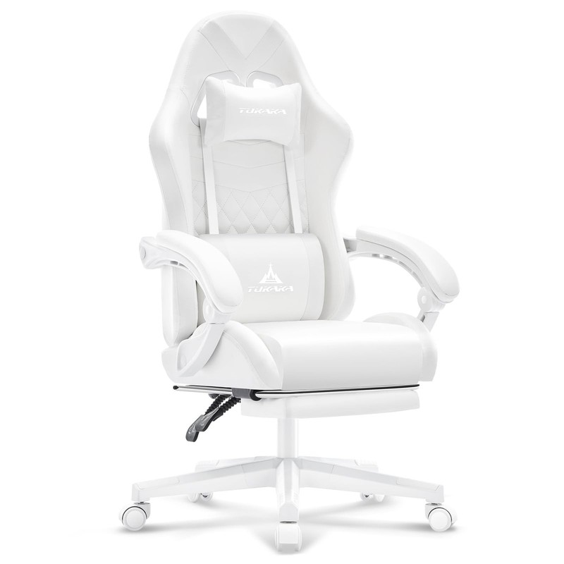 White Gaming Chair,Ergonomic Massage Computer Office Desk Chair with Footrest... gallery