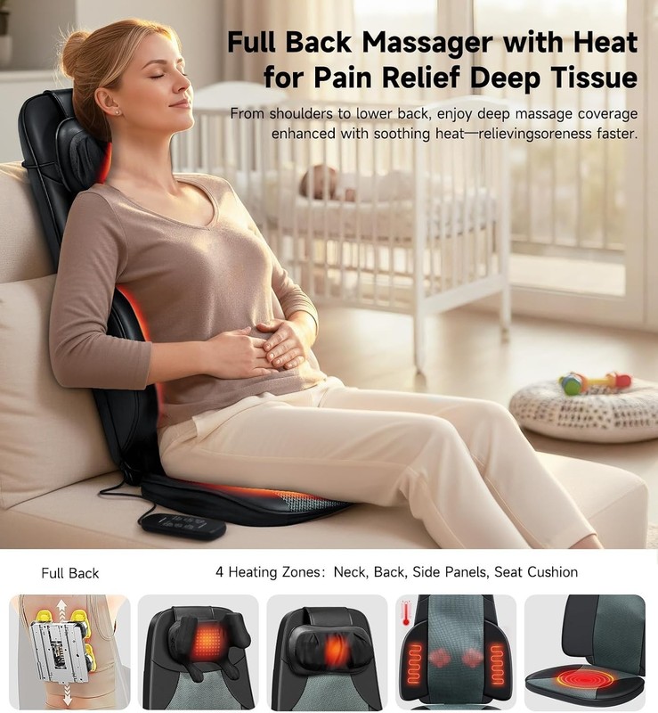Deep Tissue Massage Seat Cushion with 4D Kneading & Heat for Complete Relaxation gallery