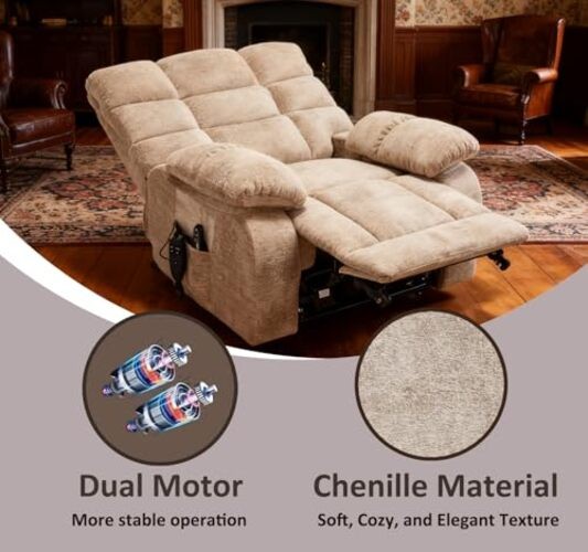 Oversized Power Lift Recliner Chair for Elderly, Dual Motor Lay Flat Beige gallery