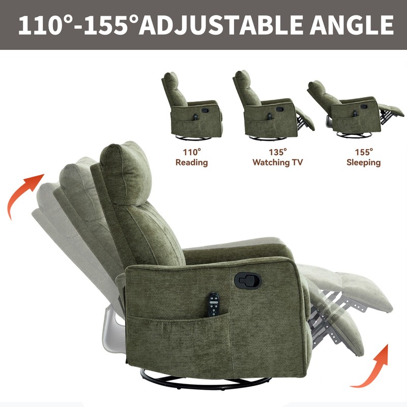 Green Massage Recliner Chair with Swivel Rocker & Heat gallery