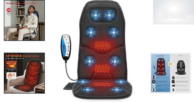 Vibration Back Massager for Office Chair Heated Massage Pad with Auto Shut-Off gallery