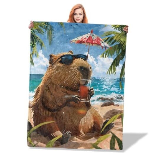 Beach Capybara Throw Blanket Animals Theme Blankets for Living 40"x50" Color309